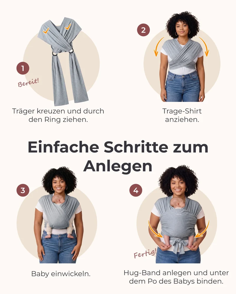 Einfach freihändig zu tragen - Babytragetuch