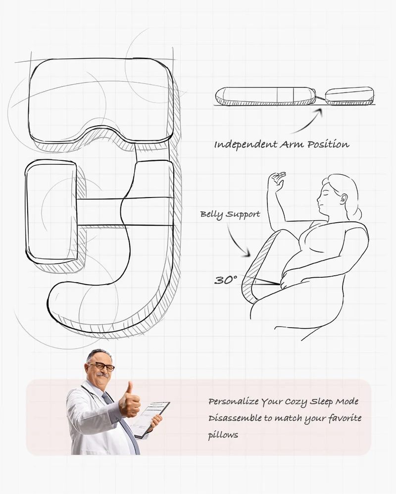 Original abnehmbar G -förmige Pro -Schwangerschaftskissen mit flexibles Bauchkeilkissen