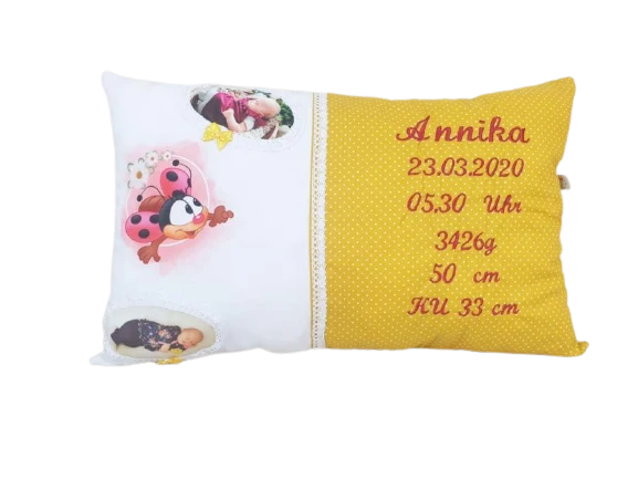 Geburtskissen - Namenskissen mit Stickerei - Panel - Foto- von Atelier MiaMia