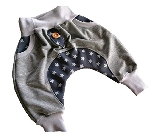Pumphose Baby Kind von 56-92 Designer Babyhose Limitiert !! Mitwachshose Grau Blau mit weise Sternchen von Atelier MiaMia