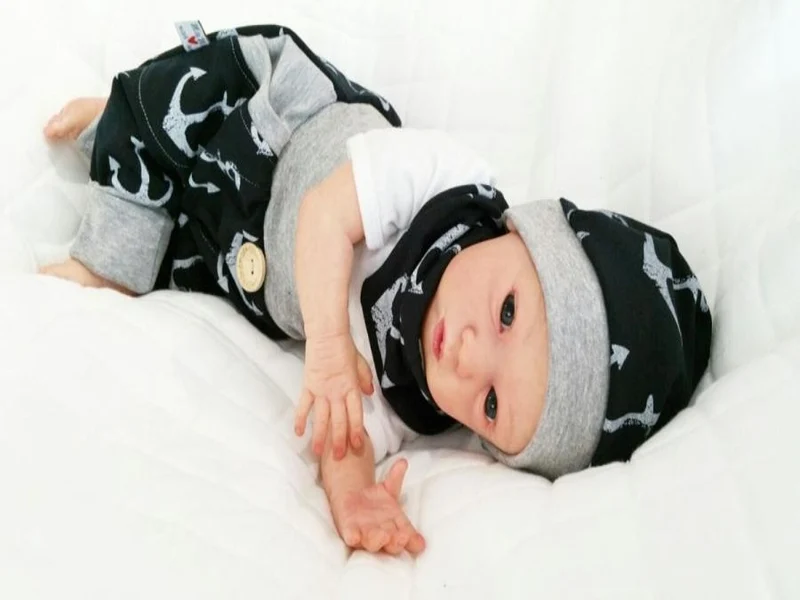 Beanie Set Mütze und Tuch Schwarz weise Anker Nr.105 von Atelier MiaMia
