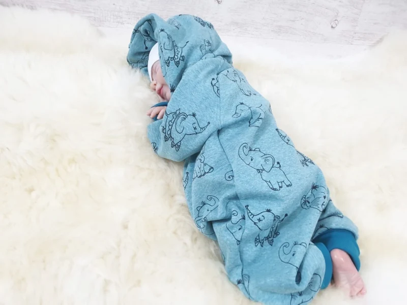 Overall Baby Kind von 50 bis 110 Designer Wellnessoverall Elefanten blau Alpenfleece 26 von Atelier MiaMia