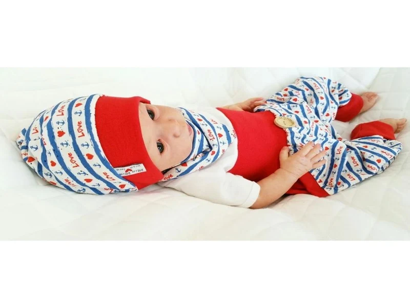 Beanie Set Mütze und Tuch Love Anker Herzen Nr. 73 von Atelier MiaMia