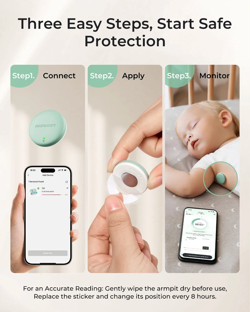 Momcozy Smartes Babythermometer – Medizinische Genauigkeit & Echtzeit-Überwachung per App