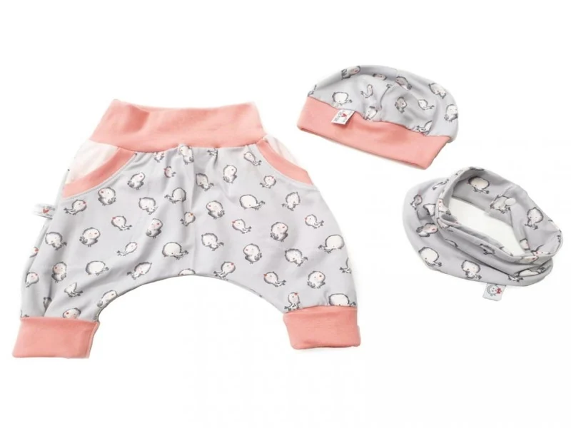 Coole Pumphose oder Babyset kurz und lang Vögelchen Grau Apricot 4 von Atelier MiaMia