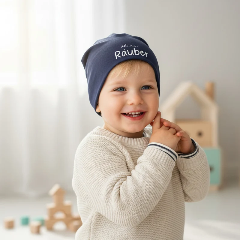 BEANIE MÜTZE "kleiner Räuber" aus Jerseystoff für Babys und Kleinkinder