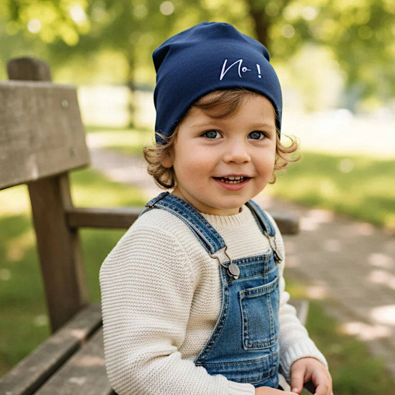 BEANIE MÜTZE "No!" aus Jerseystoff für Babys und Kleinkinder