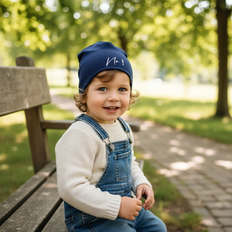 BEANIE MÜTZE "No!" aus Jerseystoff für Babys und Kleinkinder