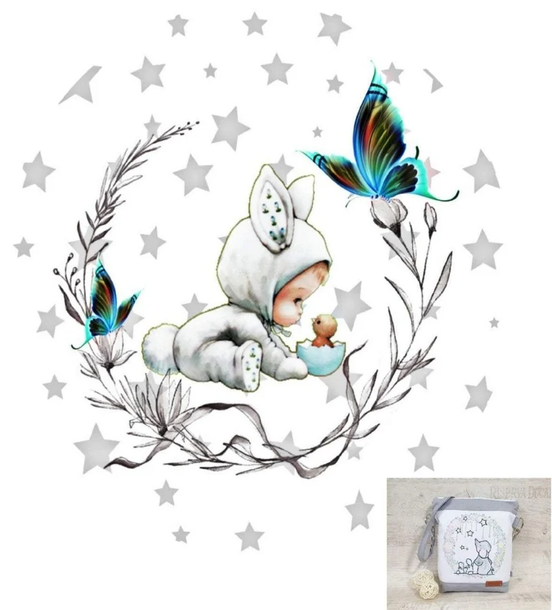 Kindergartentasche, Kindertasche 42 Hasenkind Schmetterling von Atelier MiaMia