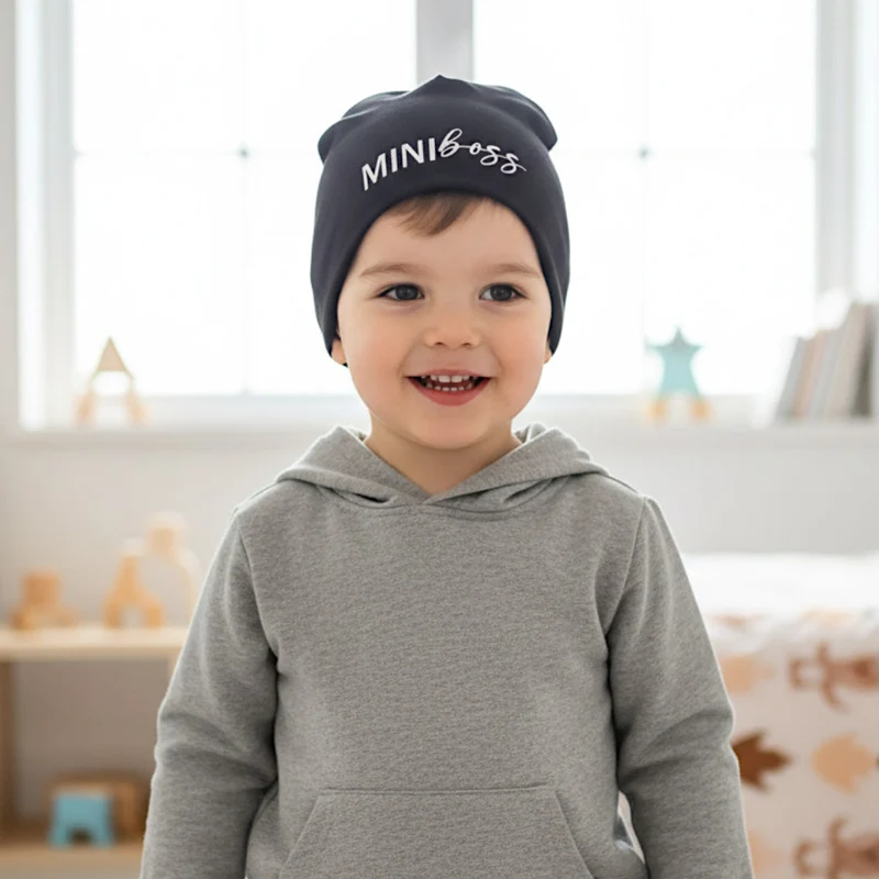 BEANIE MÜTZE "Miniboss" aus Jerseystoff für Babys und Kleinkinder