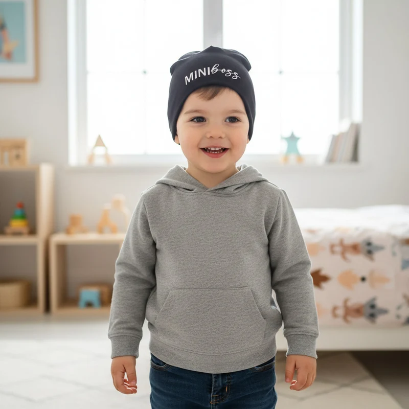 BEANIE MÜTZE "Miniboss" aus Jerseystoff für Babys und Kleinkinder