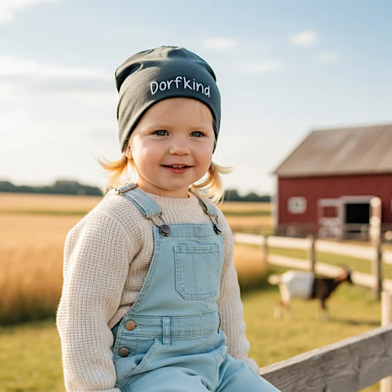 BEANIE MÜTZE "Dorfkind" aus Jerseystoff für Babys und Kleinkinder