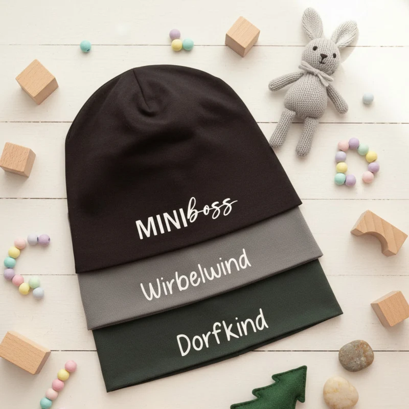 BEANIE MÜTZE "Dorfkind" aus Jerseystoff für Babys und Kleinkinder
