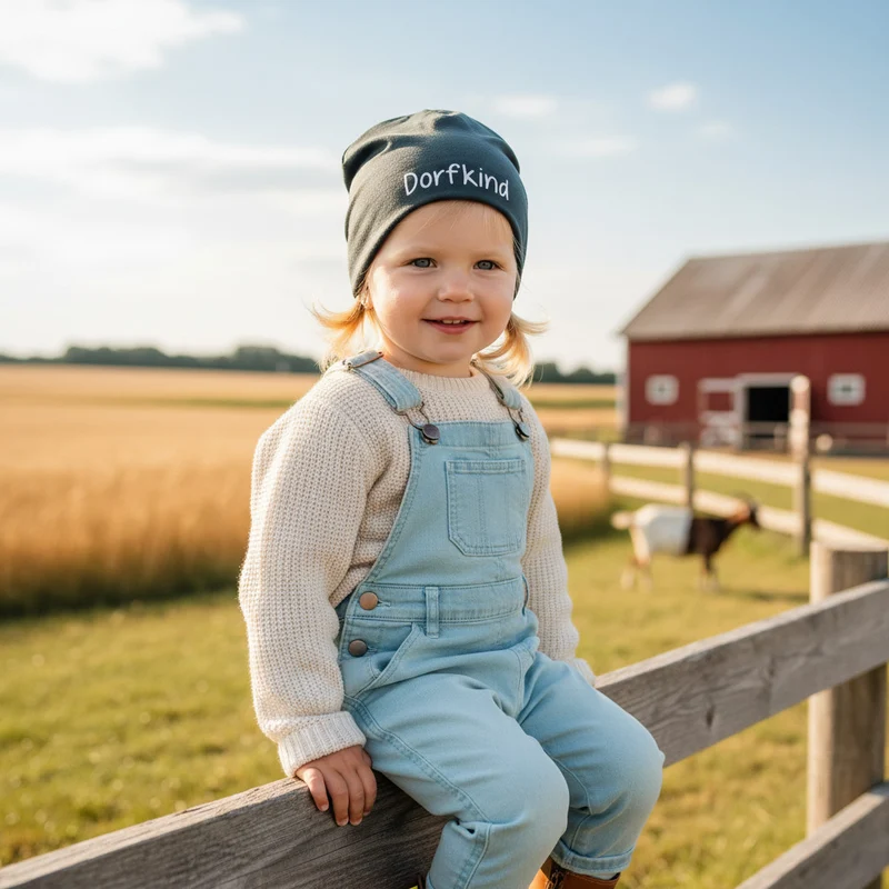BEANIE MÜTZE "Dorfkind" aus Jerseystoff für Babys und Kleinkinder
