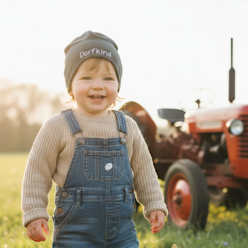 BEANIE MÜTZE "Dorfkind" aus Jerseystoff für Babys und Kleinkinder