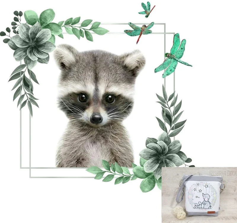 Kindergartentasche, Kindertasche 32 Waschbär grün von Atelier MiaMia