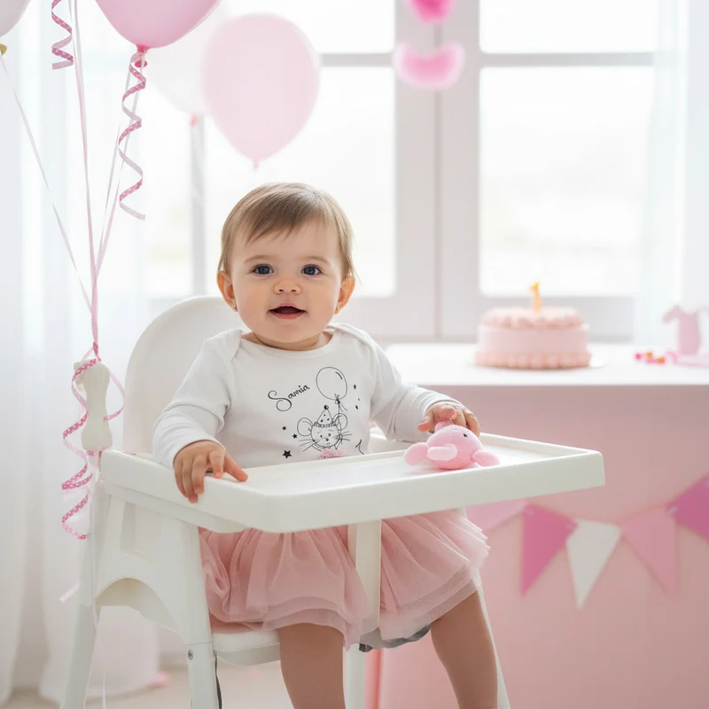 BABY LANGARMSHIRT "Geburtstagsmaus" personalisierbar weiß / schwarz / rosa