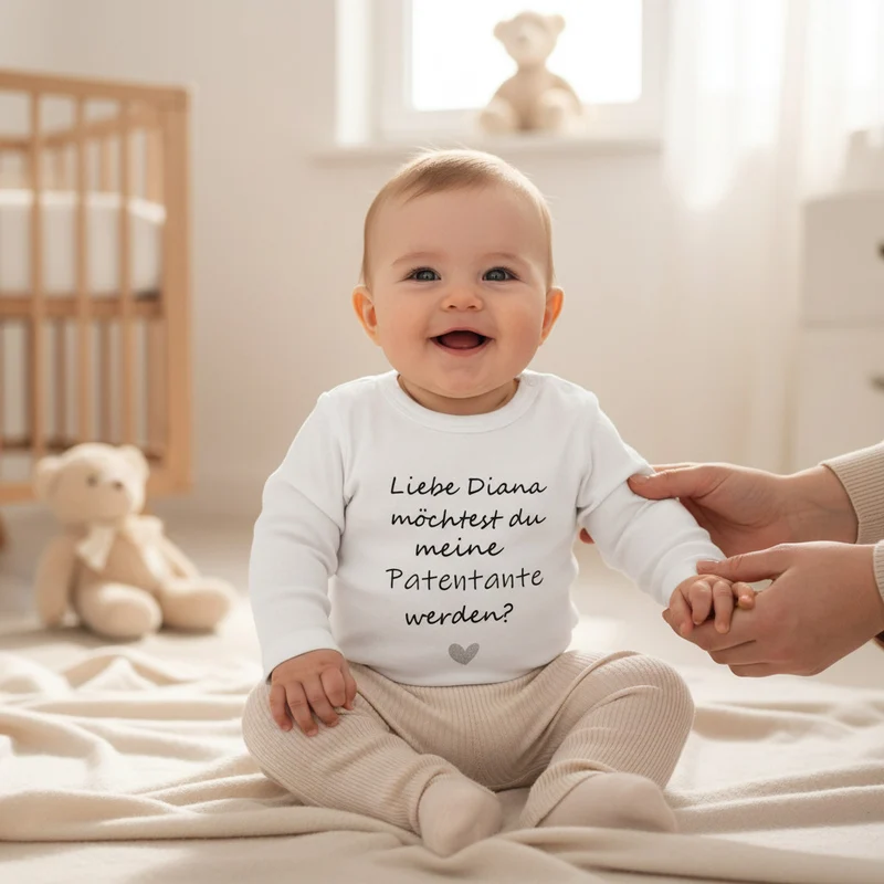 BABY LANGARMSHIRT "Patentante / Patenonkel" personalisiert weiß / schwarz