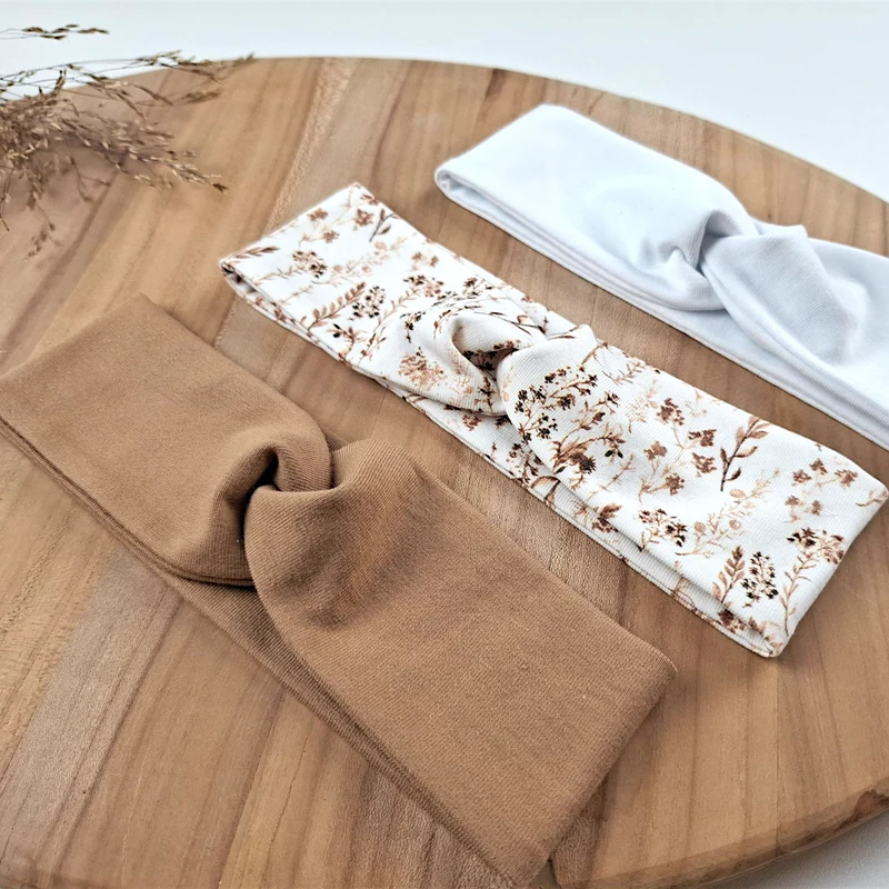 3ER SET KNOTENSTIRNBÄNDER "Natur" für Mädchen in 3 Farben