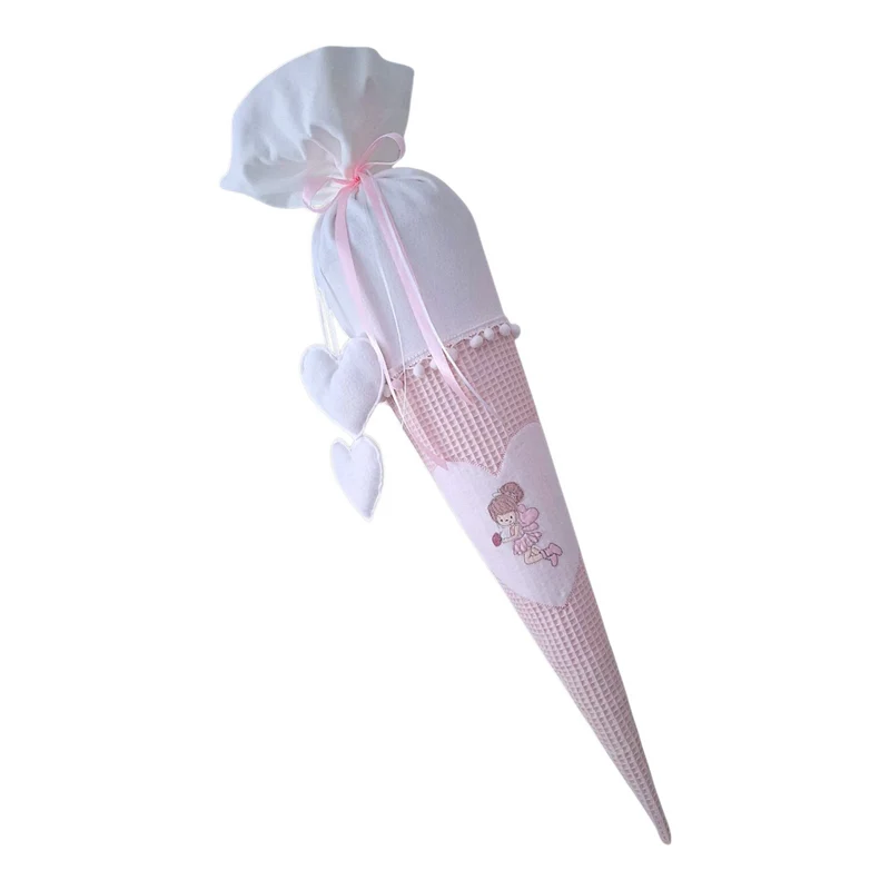 SCHULTÜTE "kleine Elfe" personalisiert m. Namen bestickt aus Stoff weiß/rosa - 70 cm mit Papprohling