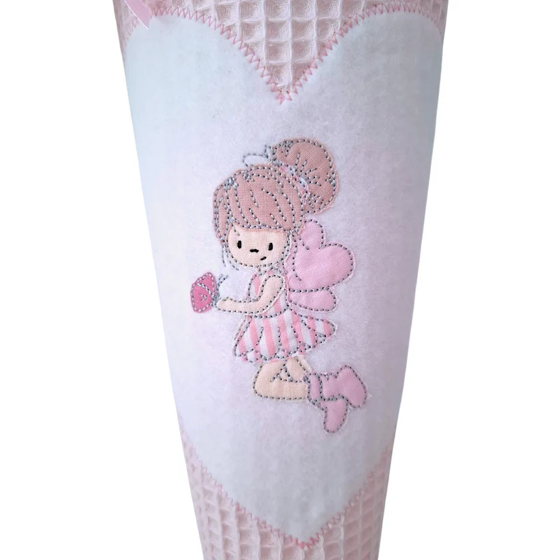 SCHULTÜTE "kleine Elfe" personalisiert m. Namen bestickt aus Stoff weiß/rosa - 70 cm mit Papprohling
