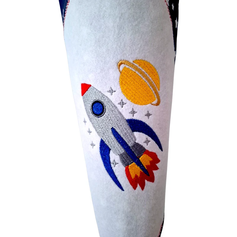 SCHULTÜTE "Rakete" personalisiert m. Namen blau/weiß Stoff - 70 cm mit Rohling