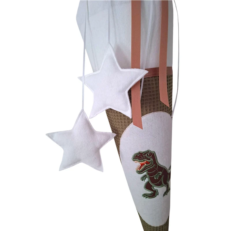 SCHULTÜTE "Dinosaurier" personalisiert m. Namen grün/weiß Stoff - 70 cm mit Rohling