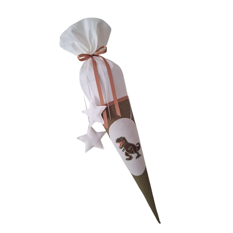 SCHULTÜTE "Dinosaurier" personalisiert m. Namen grün/weiß Stoff - 70 cm mit Rohling