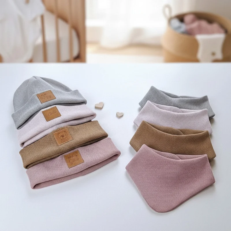 SET HIPSTER BEANIE "Mütze & Halstuch" für Babys mit Kunstlederpatch