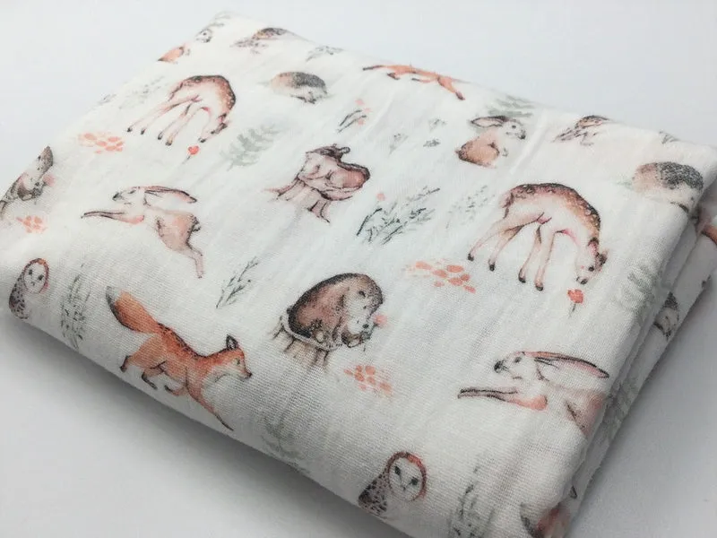 SET MÜTZE & HALSTUCH für Babys & Kleinkinder "Waldtiere" aus Jersey und Musselin