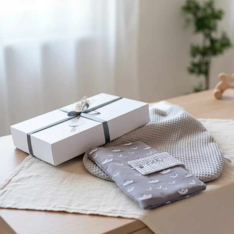 BABY GESCHENKSET "Schiffchen" in grau mit Geschenkbox - personalisierbar