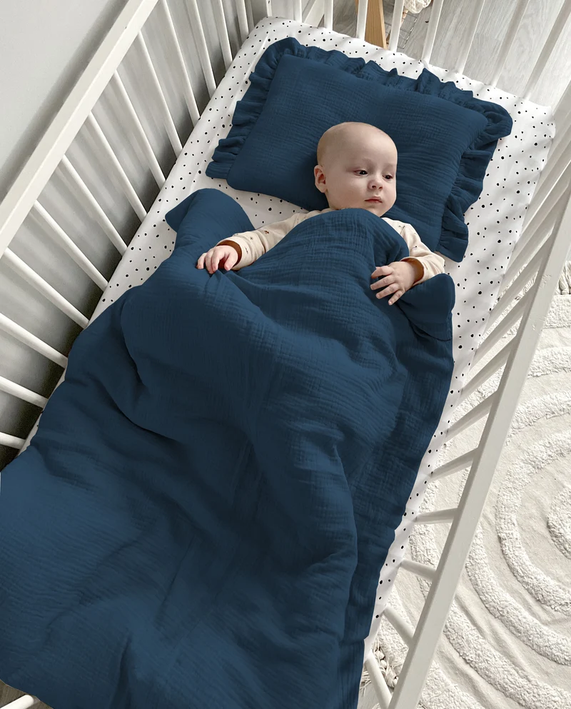 Musslin baby blanket + pillow with name | Navy