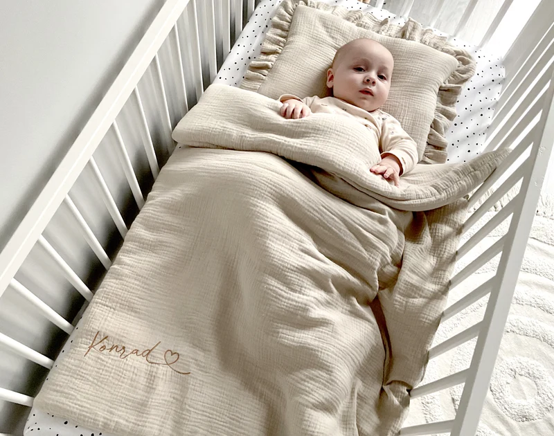 Musslin baby blanket + pillow with name | Gray