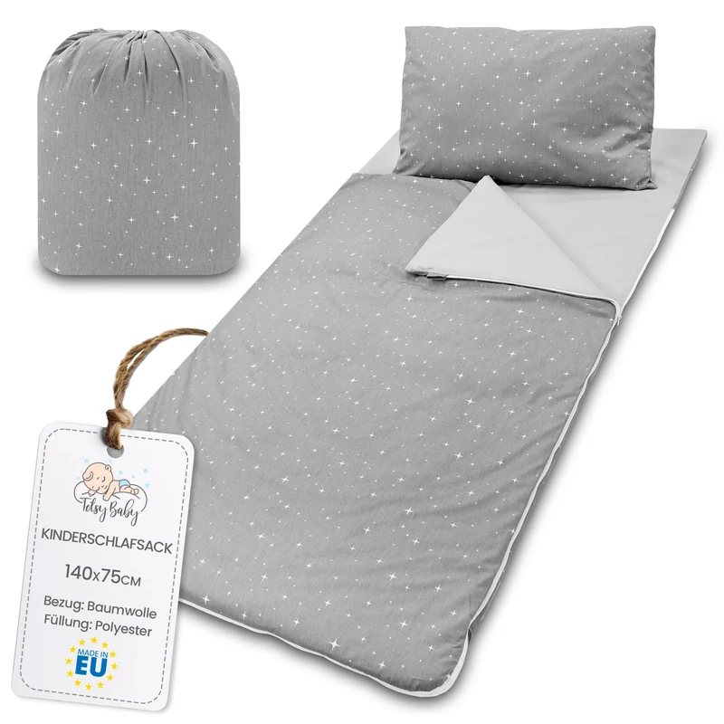 Schlafsack Kinder mit Kissen und Reißverschluss für Baby 3-7 Jahre 140x75 cm - Kinderschlafsack Indoor für Kindertagesstätte Kindergarten Deckenschlafsack