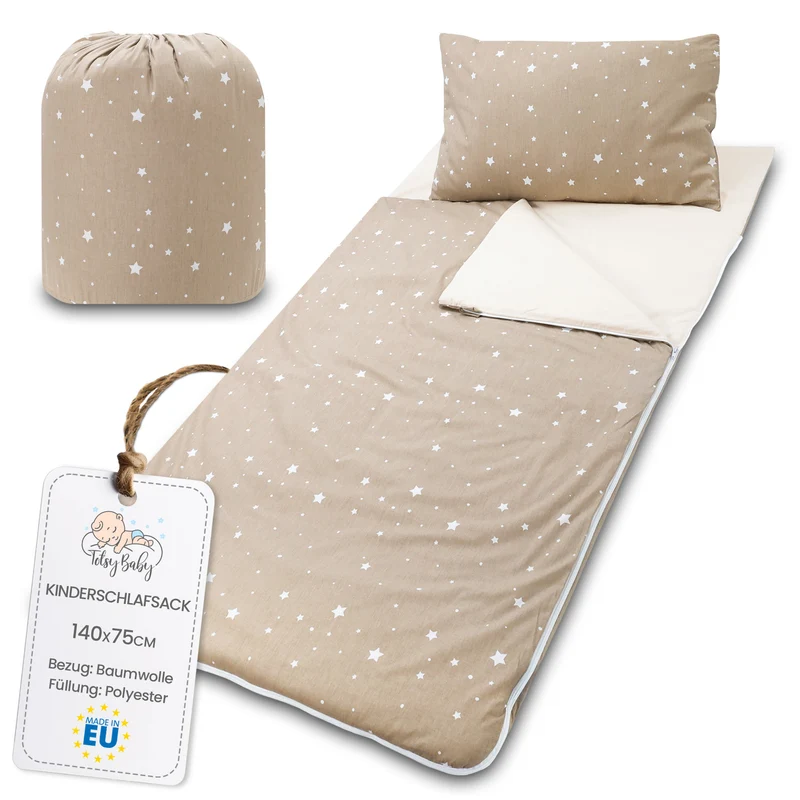 Schlafsack Kinder mit Kissen und Reißverschluss für Baby 3-7 Jahre 140x75 cm - Kinderschlafsack Indoor für Kindertagesstätte Kindergarten Deckenschlafsack