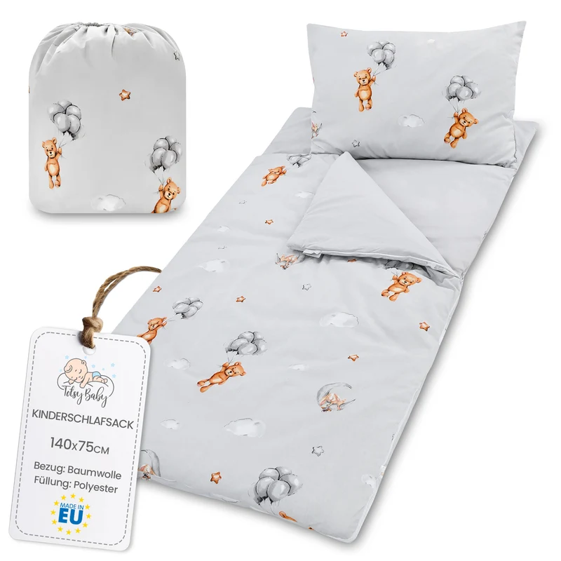 Schlafsack Kinder mit Kissen und Reißverschluss für Baby 3-7 Jahre 140x75 cm - Kinderschlafsack Indoor für Kindertagesstätte Kindergarten Deckenschlafsack