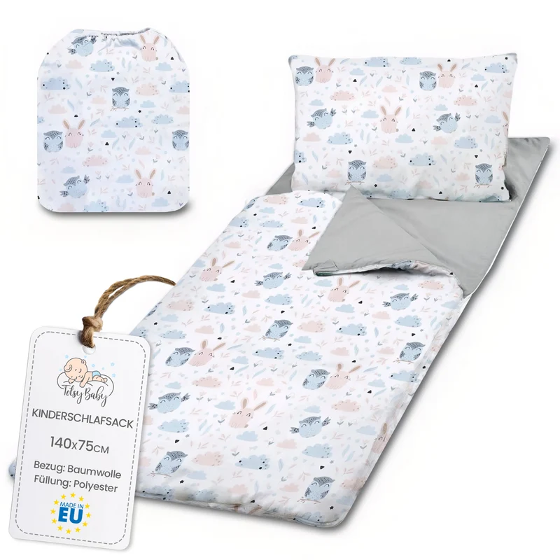 Schlafsack Kinder mit Kissen und Reißverschluss für Baby 3-7 Jahre 140x75 cm - Kinderschlafsack Indoor für Kindertagesstätte Kindergarten Deckenschlafsack