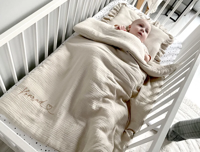 Musslin baby blanket + pillow with name | Beige