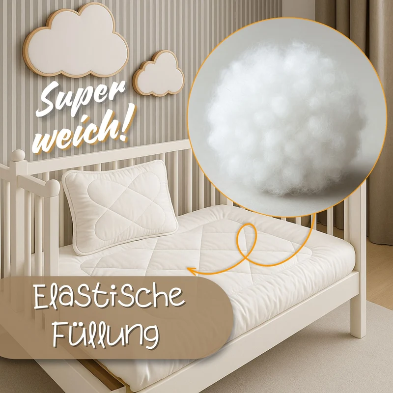 Baby Bettdecke und Kissen Kinderdecke und Babykissen - Kinderbettdecke Kinder Bettdecken Set und Decke für Kleinkind Babybett Mikrofaser Weiß