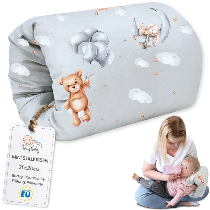 Stillkissen klein Breastfeeding und Nursing Pillow für unterwegs 25x20 cm - Stillmuff Armkissen und Lagerungskissen Baby Arm Still Kissen aus weicher Baumwolle