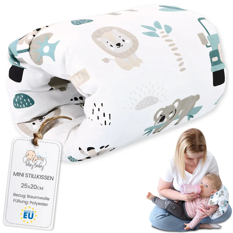 Stillkissen klein Breastfeeding und Nursing Pillow für unterwegs 25x20 cm - Stillmuff Armkissen und Lagerungskissen Baby Arm Still Kissen aus weicher Baumwolle