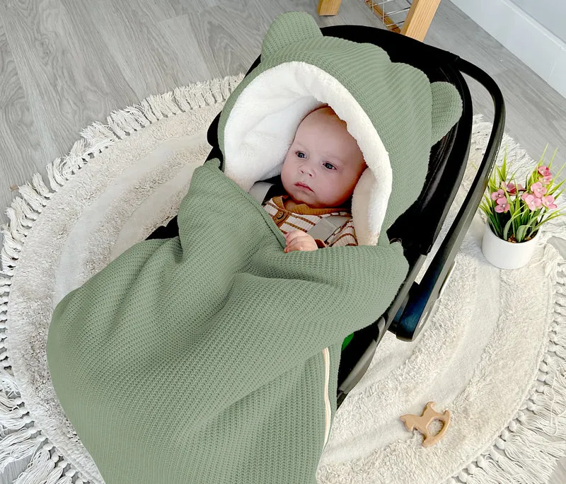 3-in-1 knitted swaddle for car seat | Olive