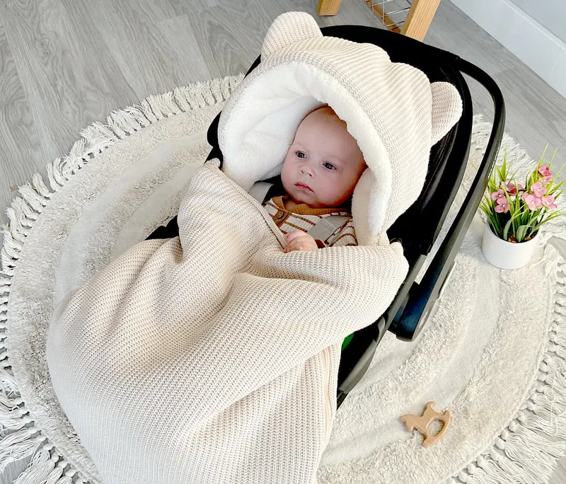 3-in-1 knitted swaddle for car seat | Sand