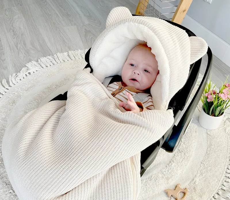 3-in-1 knitted swaddle for car seat | Sand