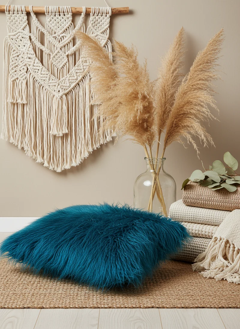 Kissenbezug Fake Fur 45 x 45 cm Türkis