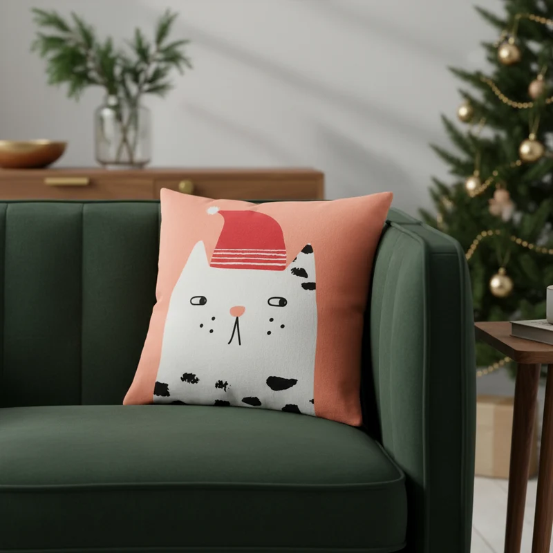 Spira Kissenbezug Nisse – 50 x 50 cm Kissenhülle Katze Winter
