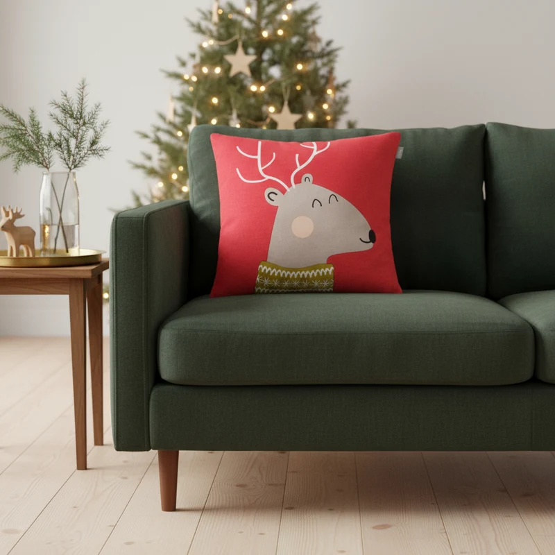 Spira Kissenbezug Ralf – 50 x 50 cm Dekokissenhülle Wintermotiv Rot