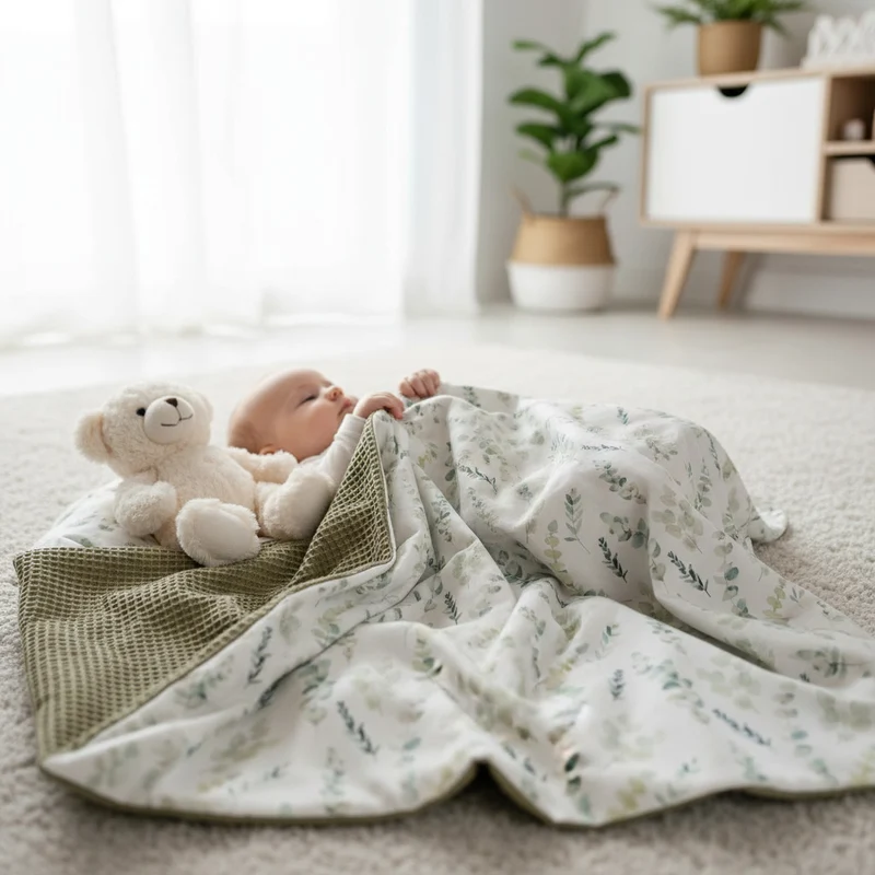 BABYDECKE mit Waffelpique "Eukalyptus"