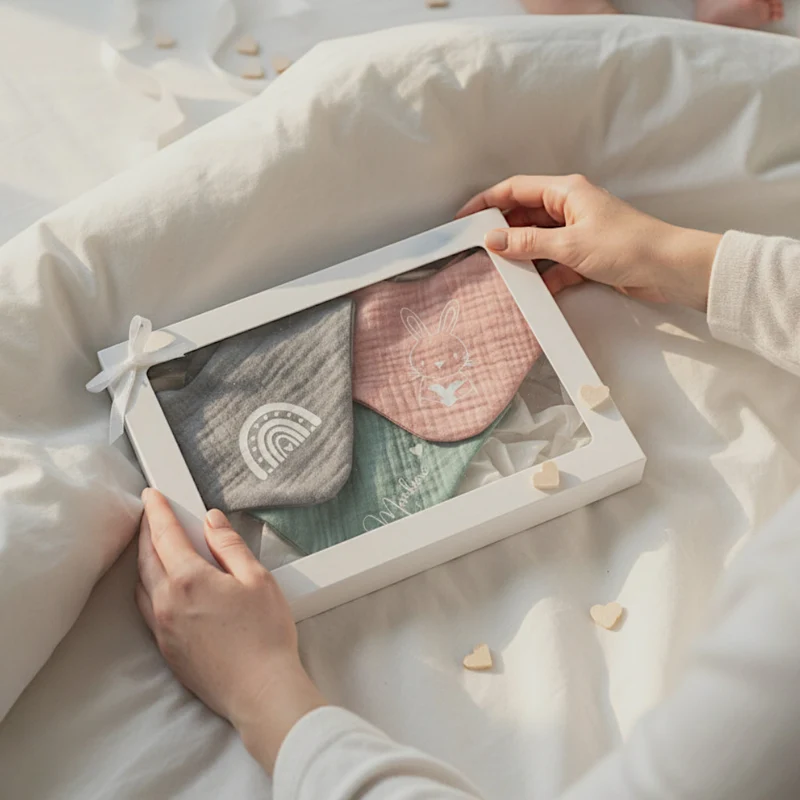 BABY GESCHENKSET "Halstücher Musselin" mit Motiv & Namen in Geschenkbox zur Geburt oder Taufe personalisiert