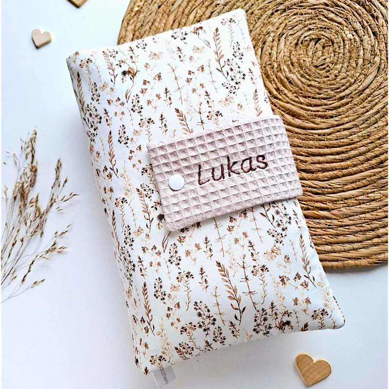 WINDELTASCHE "Gräser" beige mit Wickeldecke & Wunschnamen
